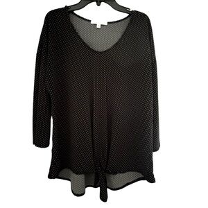 Polka Dot Tie Waist 3/4 Sleeve Top